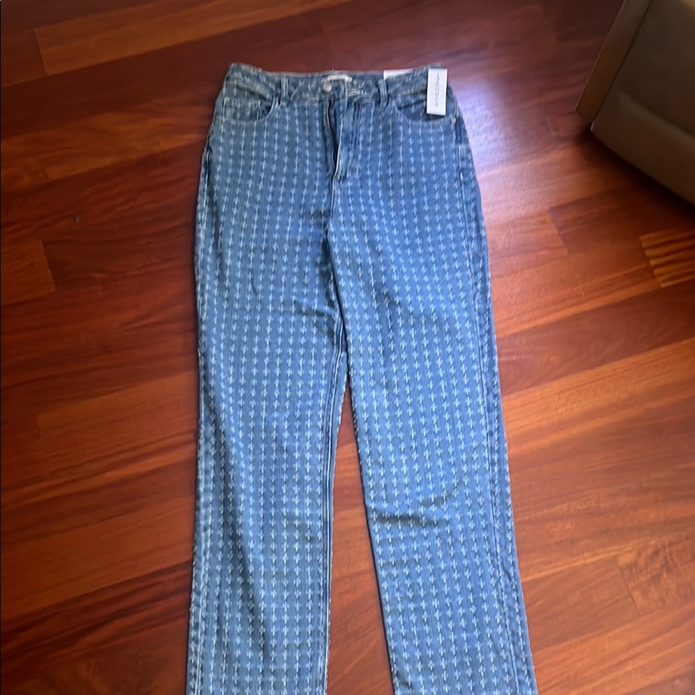 PacSun Blue Houndstooth Women Boyfriend Jeans